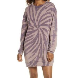 ZELLA Cali Tie Dye Cotton Blend Sweatshirt Dress Purple Mauve ish Long Sleeve L